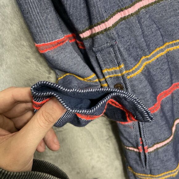 Dolan Anthropologie Denim Coat Womens Size L Striped Multicolored Button Up Y2K - Picture 8 of 16